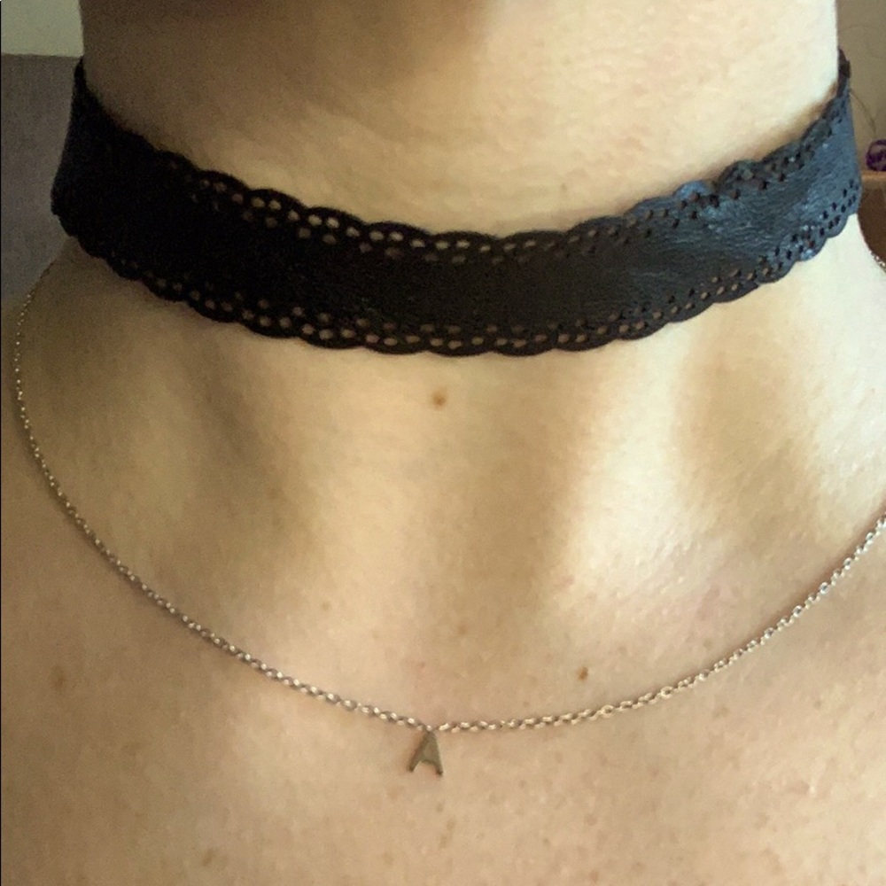 Black leather style choker necklace